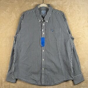 Guy Harvey NWT Mens L Navy Gingham Check Button Down Shirt Marlin Nautical